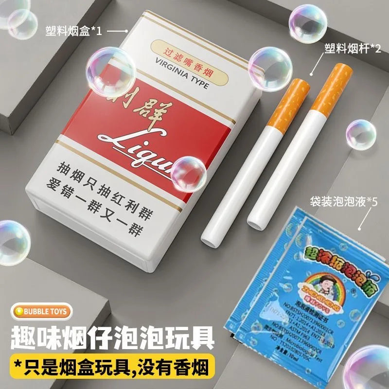 7-Piece Novelty Cigarette Bubble Machine Photo Prop - Smoking Case with Pipes & Bubble Solution for Outdoor Parties