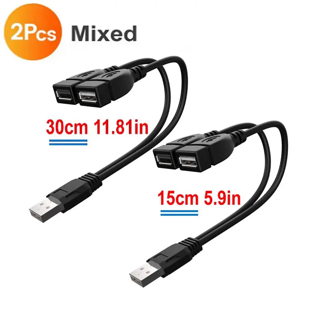 USB 2.0 Y Splitter Cable 1 Male to 2 Female for Data & Charging — 5.9 in (15 cm) or 11.8 in (30 cm)