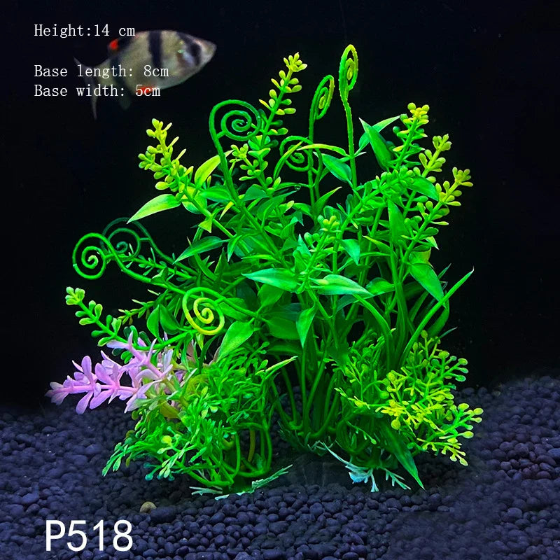 Artificial Aquarium Plants – Plastic Underwater Green Shrubs with Resin Base, Fish Tank Decoration