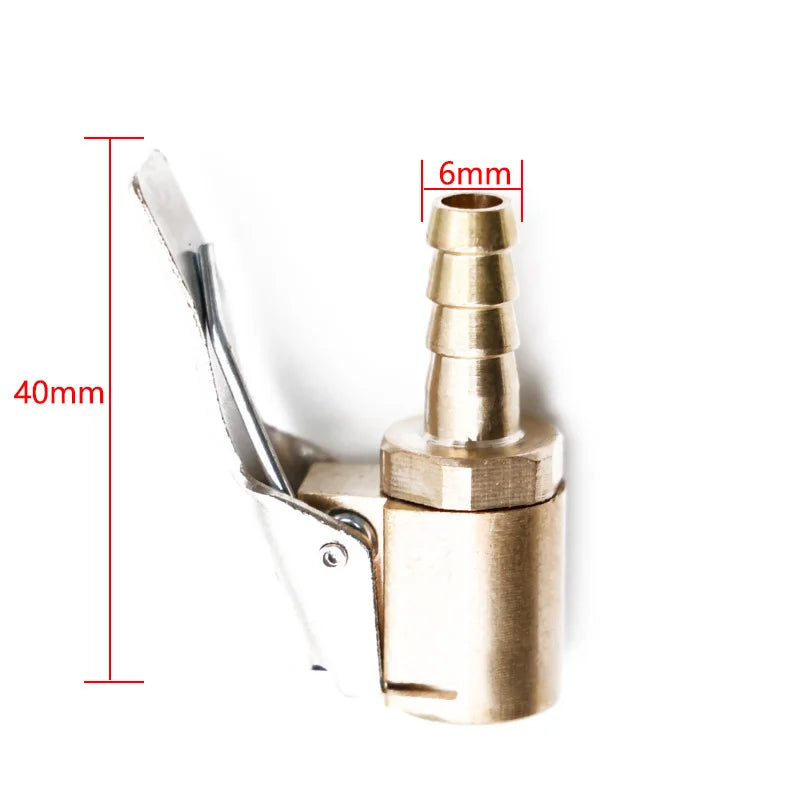 Brass Clip-On Tire Valve Air Chuck Adapter - Fits 6mm (0.24 in) & 8mm (0.31 in) Inflator Connector