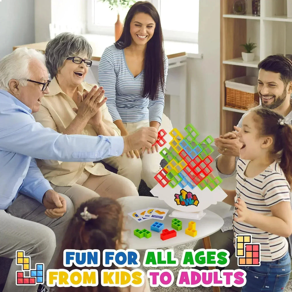 Tetra Tower Balance Stacking Game - Family & Party Building Puzzle for Kids and Adults