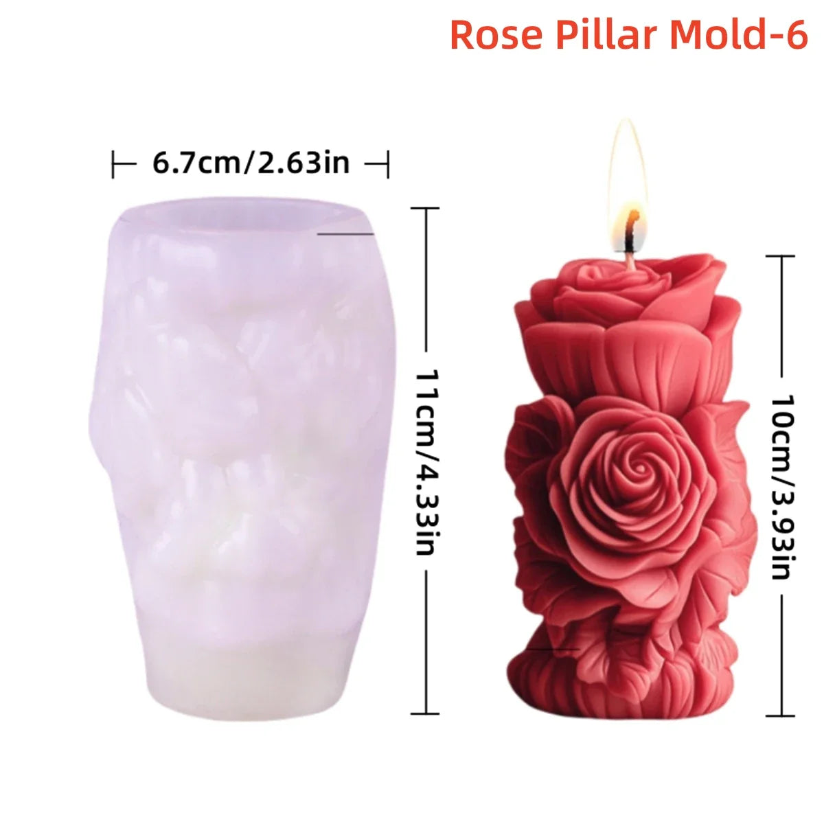 3D Rose Pillar Silicone Candle Mold – Geometric Flower Column for DIY Candles, Soap & Plaster Crafts