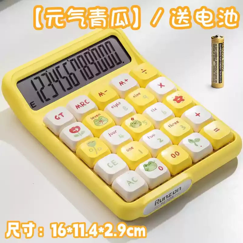 Cute Multifunctional 12-Digit Electronic Calculator with Mechanical Buttons, Battery-Powered for Home Office & School Accounting