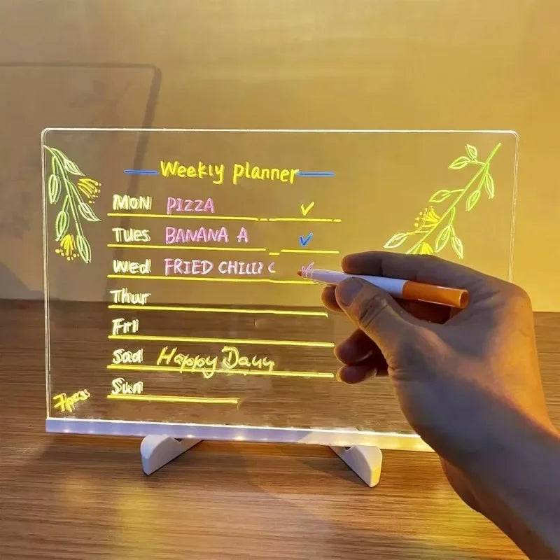Light-Up Acrylic Message Board — Rewritable Glowing Drawing Lamp for Kids with 7 Colorful Pens