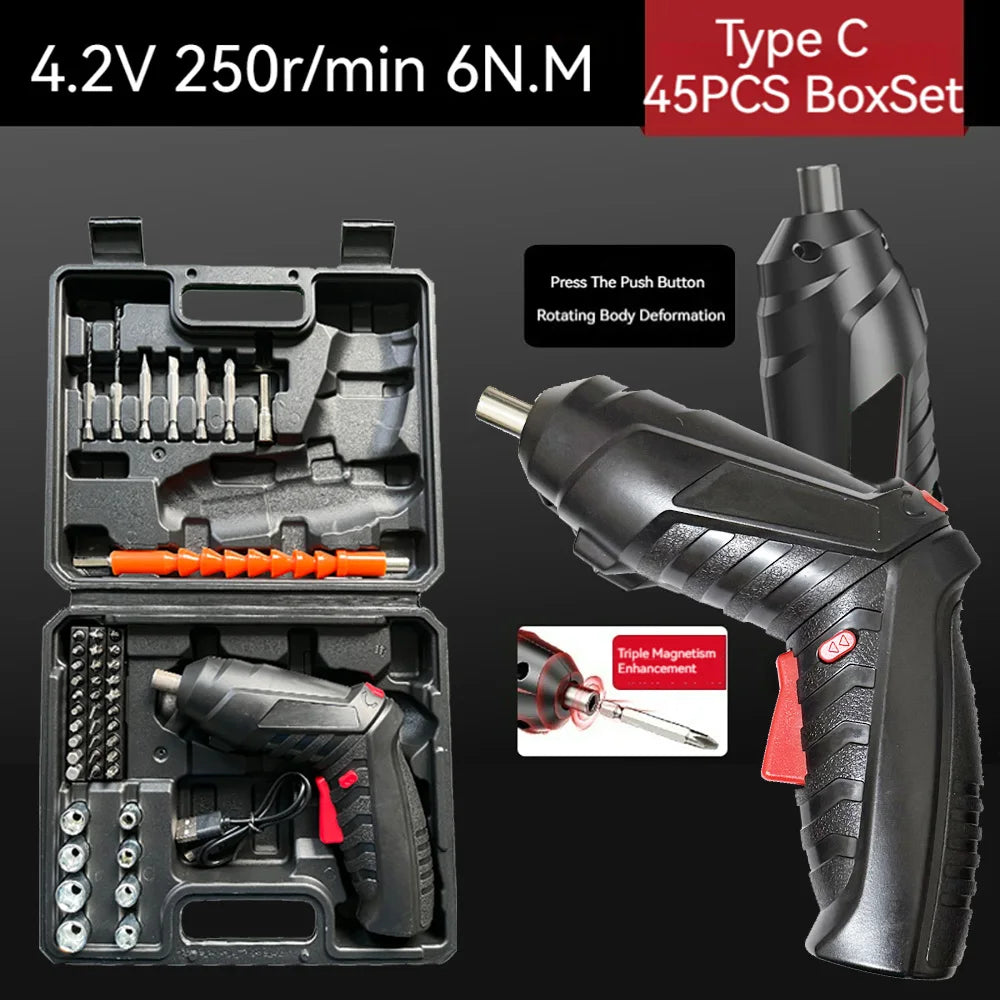 Compact Rechargeable Cordless Screwdriver — 4.2V (3.6V), 6 N·m Torque, 1300mAh, 250 RPM
