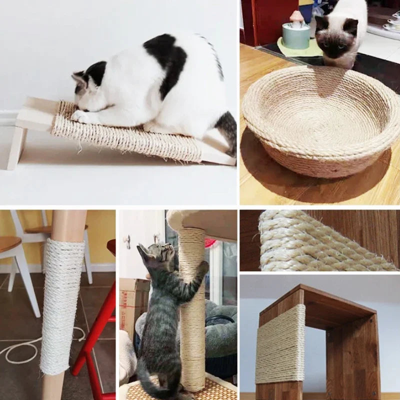 Natural Sisal Rope for Cat Scratching Post – 4mm/6mm x 10/20/50m (0.16/0.24in × 32.8/65.6/164ft) Bleached White for Cat Trees & Sofa Protection