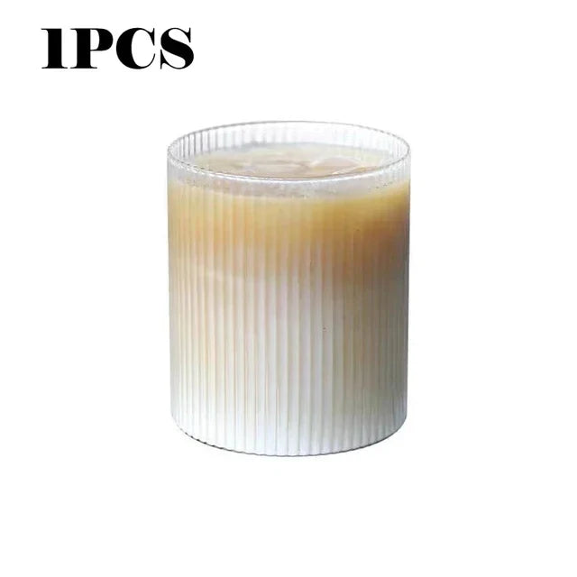 300ml (10 fl oz) Japanese Striped Origami Glass Cup, Transparent Multi-Purpose Drinkware for Coffee, Bubble Tea and Whiskey