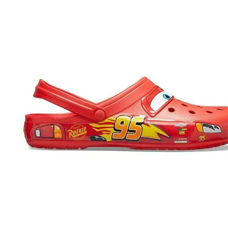 Kids Cartoon Race Car EVA Sandals — Breathable Perforated Clogs with Buckle Strap, Anti-Slip Summer Casual
