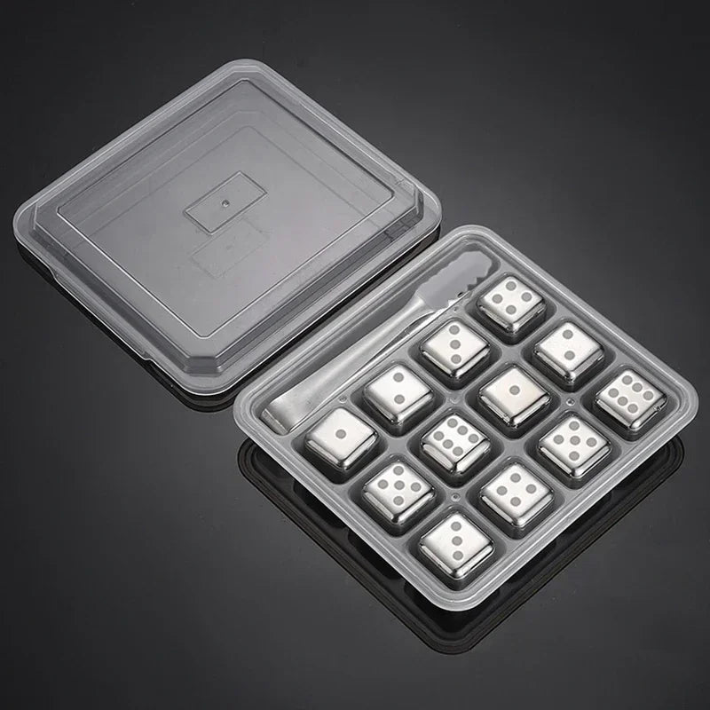 Stainless Steel Reusable Whiskey Stones - Quick-Freeze Ice Cubes with Storage Tray for Whiskey Wine Beer