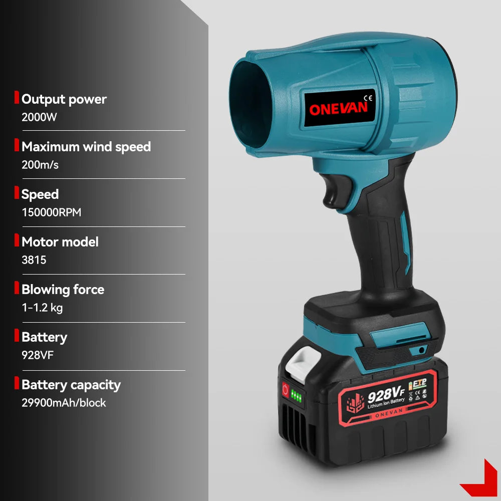 2000W Cordless Brushless Turbo Blower — 200 m/s High-Speed Air Blower for Leaves, Dust & Snow