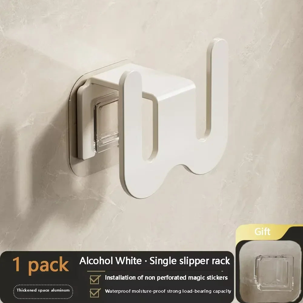 Wall-Mounted Non-Perforated Bathroom Slipper Rack with Rear Drainage, Single-Tier Shoe Storage Hook