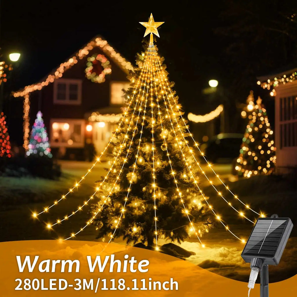 Solar Star String Lights 2m/3m (6.6/9.8 ft) IP67 Waterproof 8-Mode Warm White and Multicolor Outdoor Christmas Wedding Fairy Lights