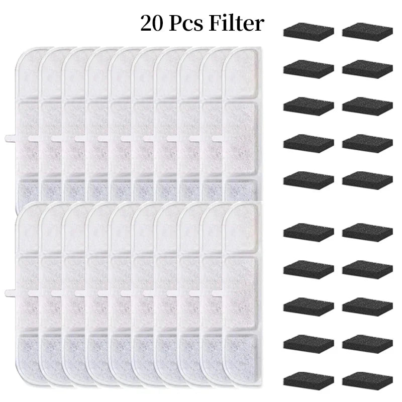 6/12/16/20/24-Pack Cat Water Fountain Replacement Filters with Pre-Filter Sponges – Activated Carbon & Ion Exchange