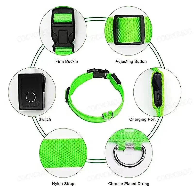 LED Dog Collar – 3-Mode USB Rechargeable or CR2032 Battery Glow Light, Adjustable Waterproof Night Safety Collar for Cats & Dogs