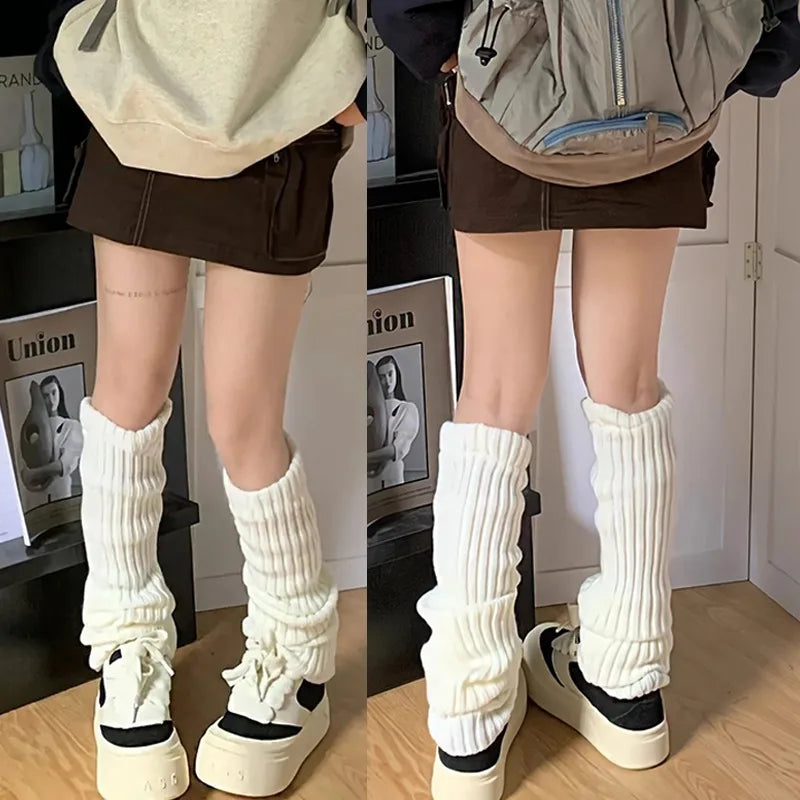 Women's Y2K Knit Leg Warmers 1 Pair — Crochet Boot Cuffs, 40/50/70 cm (15.7/19.7/27.6 in) — Black White