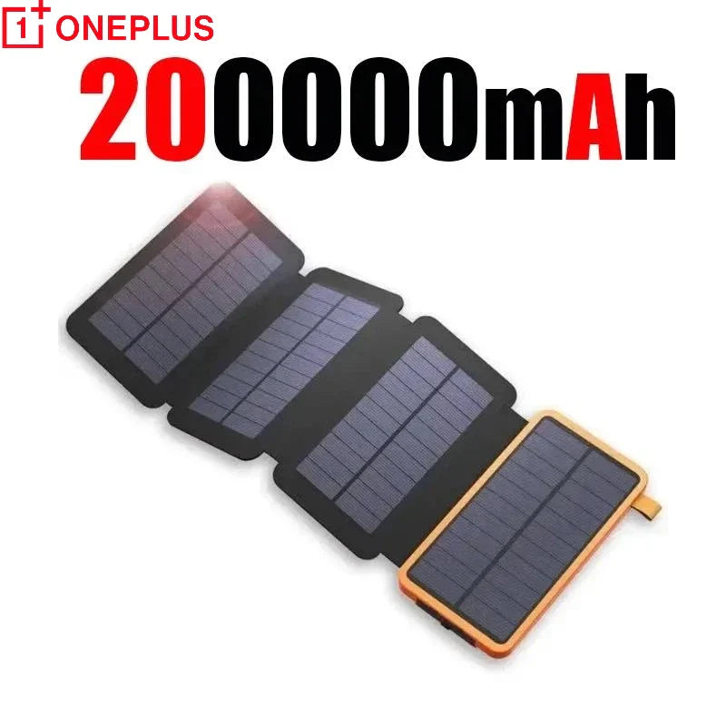 200000mAh Solar Power Bank with Folding Solar Panel Portable Waterproof Fast Charger Dual USB & USB-C for Camping