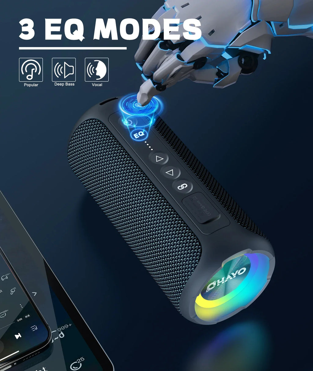 40W Portable Bluetooth Speaker - IPX7 Waterproof, Deep Bass, 30H Playtime, LED Light Show, 3 EQ Modes, Bluetooth 5.3, TF/AUX