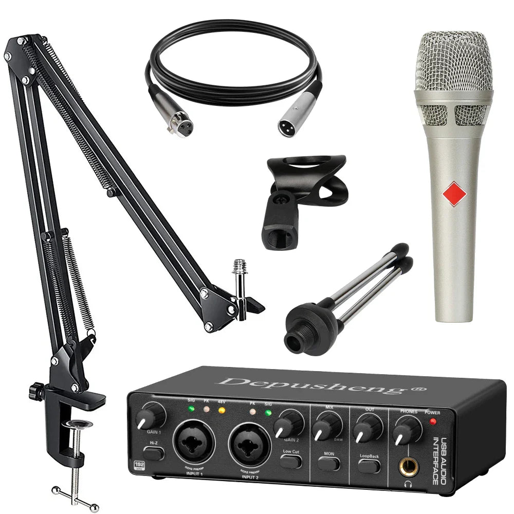 USB Audio Interface 2-In/2-Out with 48V Phantom Power — Low-Latency Recording & Live Monitoring for Guitar, Vocals, Podcasting