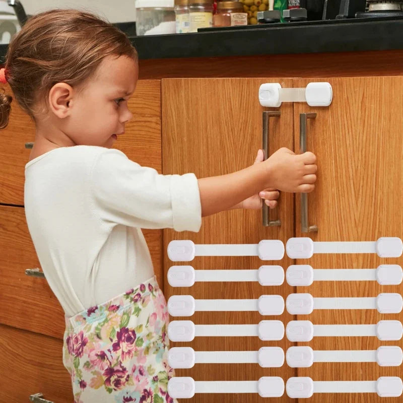 Baby Safety Cabinet Locks – Adhesive Childproof Drawer & Door Latches, Secure Strap Locks for Cabinets & Drawers