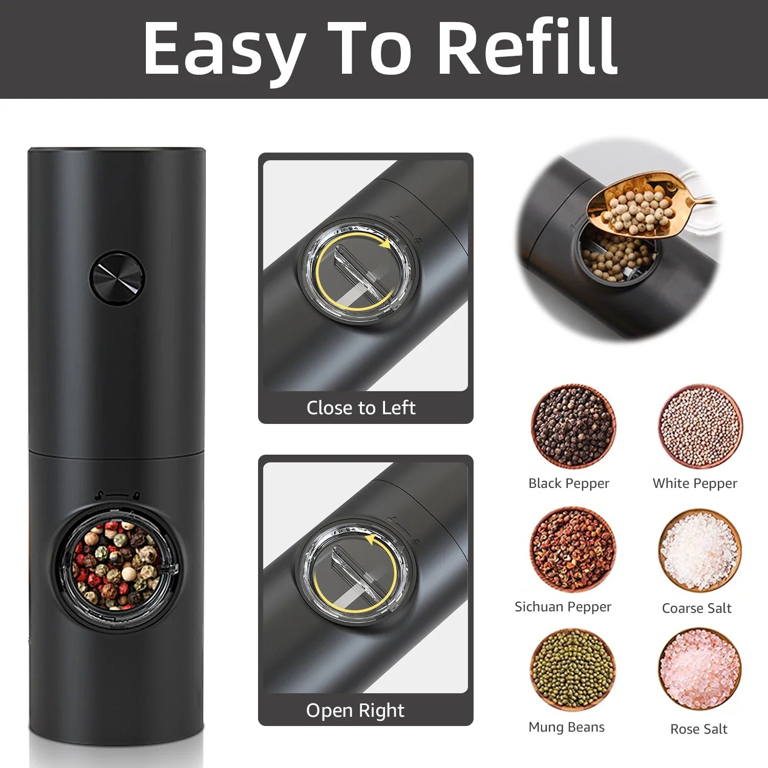 Electric Automatic Salt & Pepper Grinder Set — Battery-Powered Mill with LED Light & Adjustable Coarseness