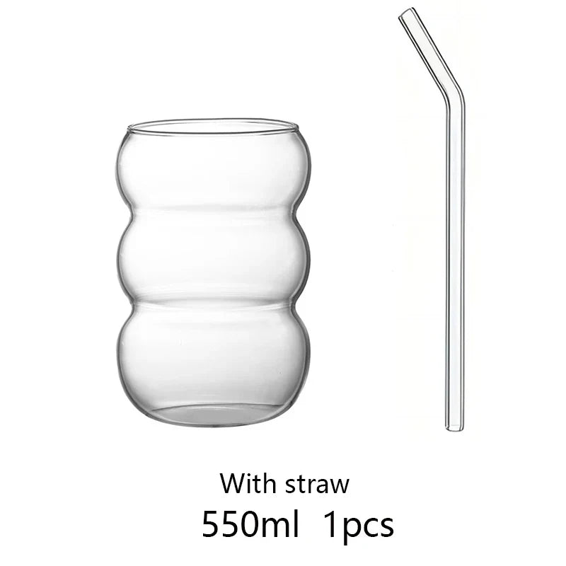 Transparent Glass Tumbler with Straw — 12 fl oz (350 ml) & 18.6 fl oz (550 ml) Cold Coffee, Juice & Cocktail Glass