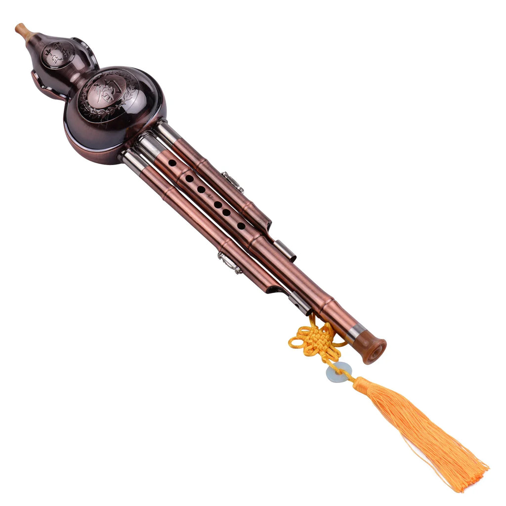 C-Key Hulusi 3-Tone Gourd Flute – Aluminum Body with Copper-Plated Pipes, Case & Decorative Knot