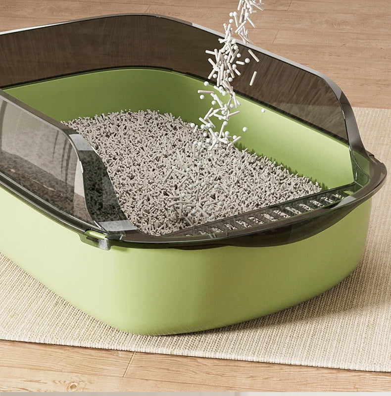Semi-Enclosed Cat Litter Box – Anti-Splash Plastic Tray, Large Capacity 15.7×10.2×5.9 in (40×26×15 cm)