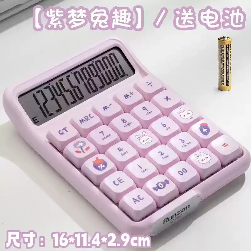Cute Multifunctional 12-Digit Electronic Calculator with Mechanical Buttons, Battery-Powered for Home Office & School Accounting