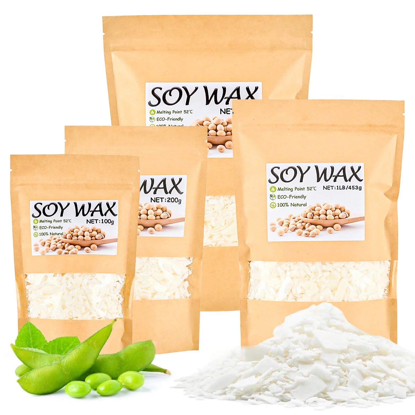 Natural Soy Wax Flakes for Candle Making — Additive-Free DIY Candle Supplies, 100g/200g/453g/1000g (3.5oz/7.1oz/16oz/35.3oz)