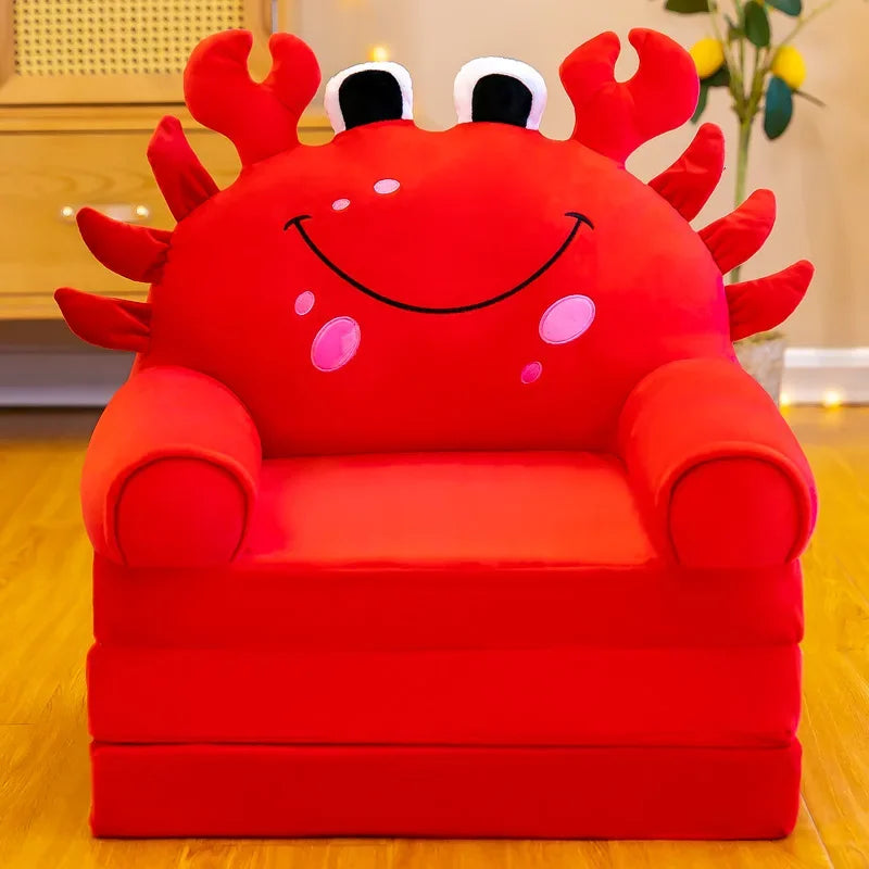 Foldable 3-Layer Plush Kids Sofa Chair Cartoon Baby Seat with Removable Cover