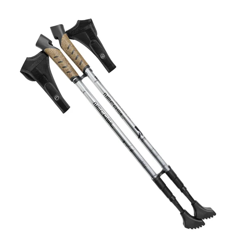 Telescopic Trekking Poles 2-Pack - Adjustable 26–53 in (66–135 cm) Lightweight Aluminum Hiking Poles with Cork Handle & Copper Locking System