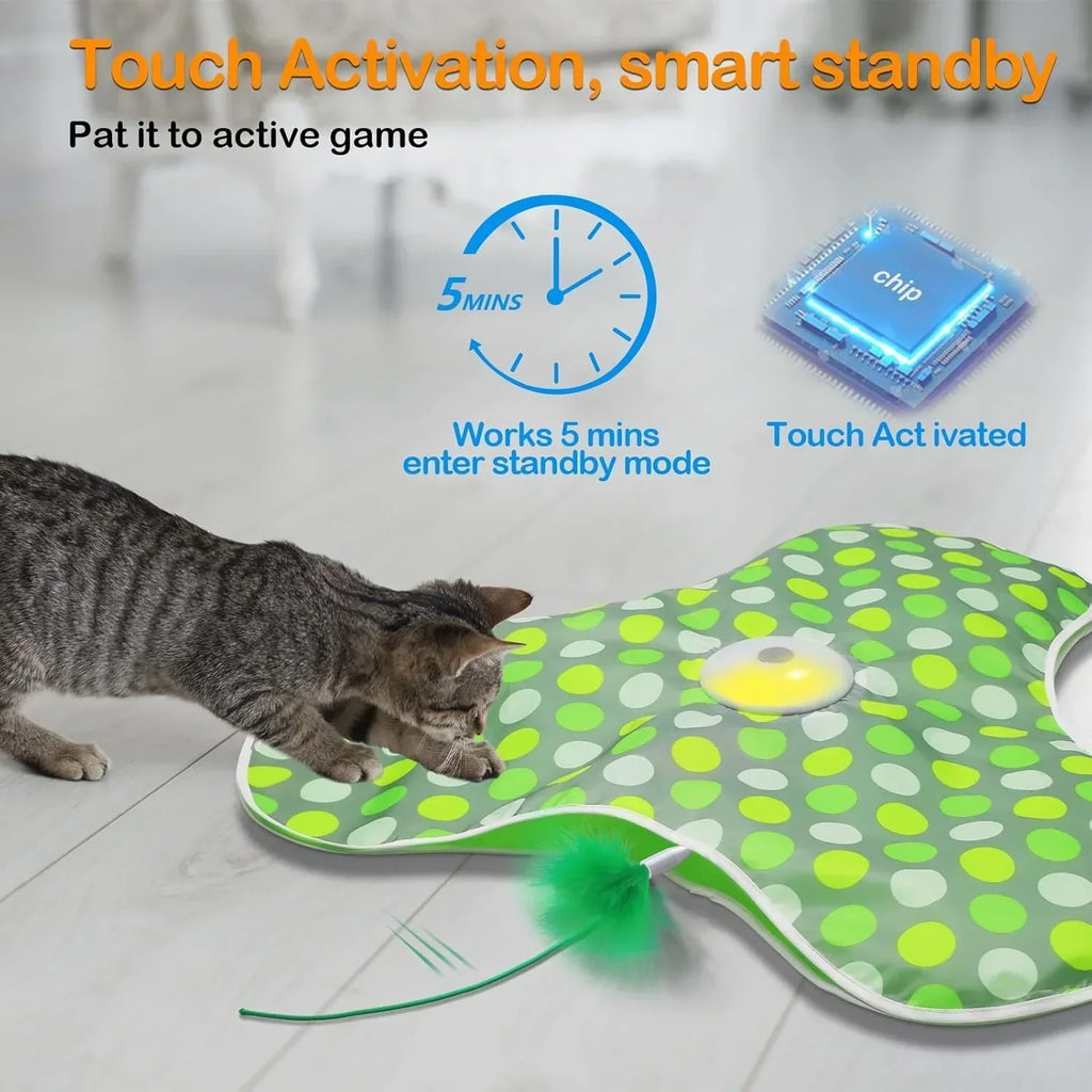 Interactive Hide and Seek Cat Toy – Motion-Activated Squeaky Mouse with Concealed Feather Wand, USB Rechargeable