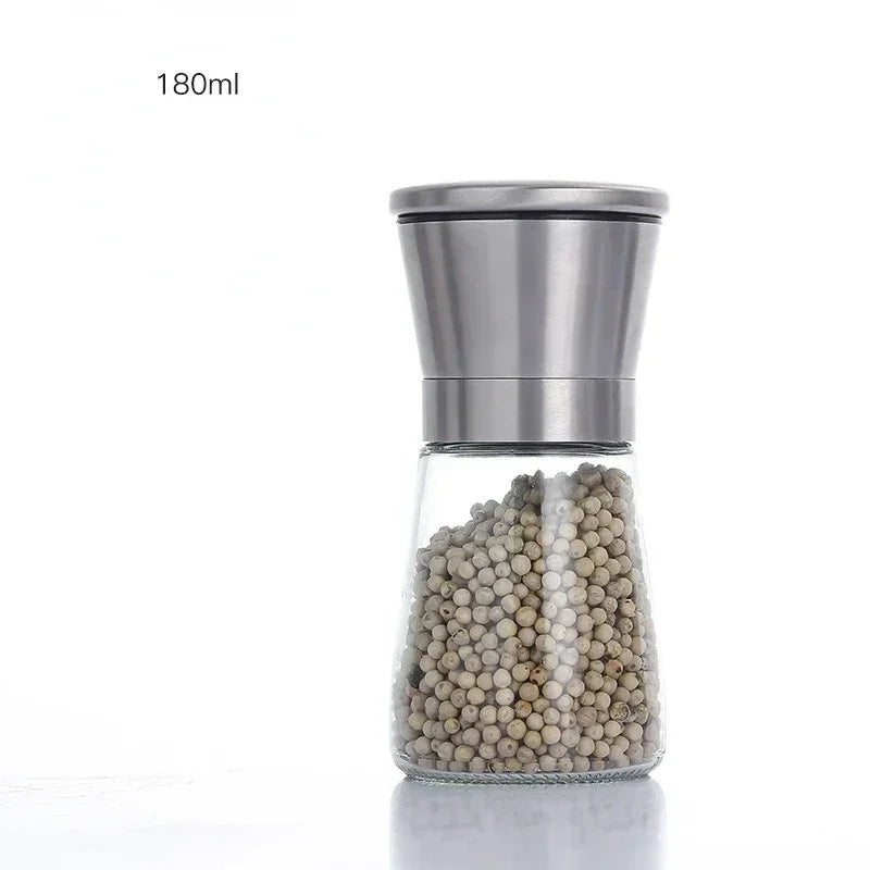 Stainless Steel Salt & Pepper Mill Set with Stand — Manual Adjustable Spice Grinder