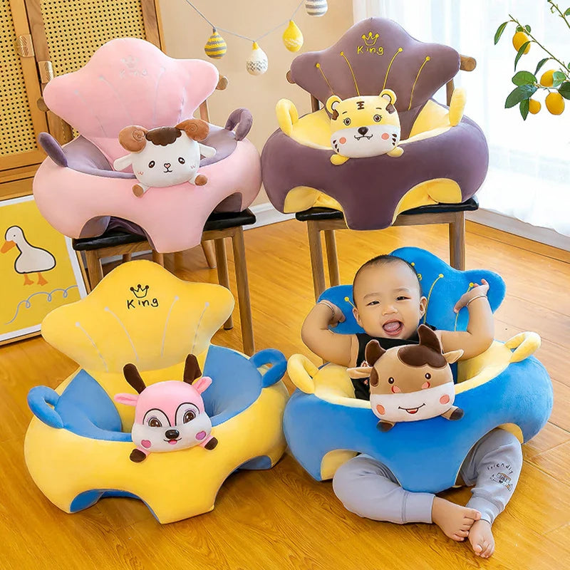 Plush Velvet Baby Sofa Seat Cover 50 x 50 x 40 cm (19.7 x 19.7 x 15.7 in) Learn-to-Sit Toddler Support Cover Cartoon Washable No Filling