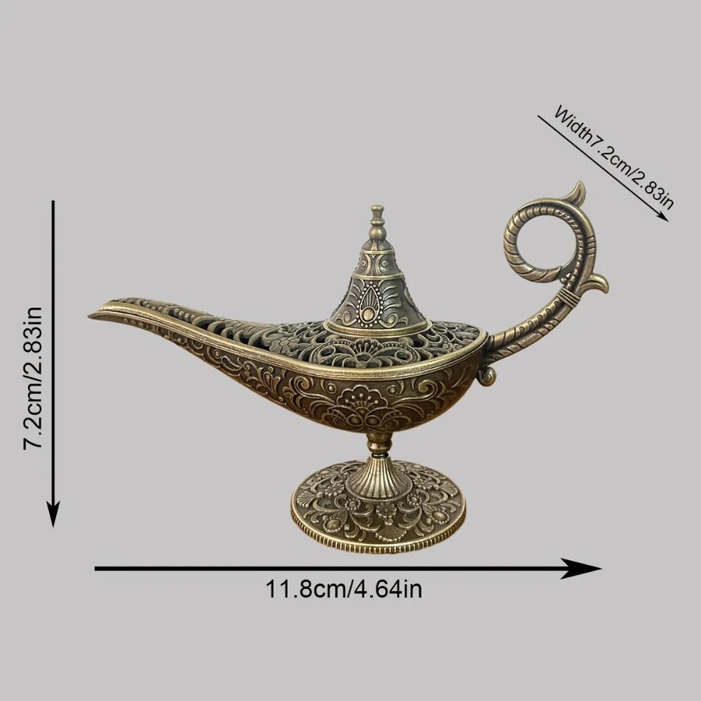 Antique Metal Incense Burner - Aladdin Lamp Style Aroma Diffuser for Home Decor and Air Purification