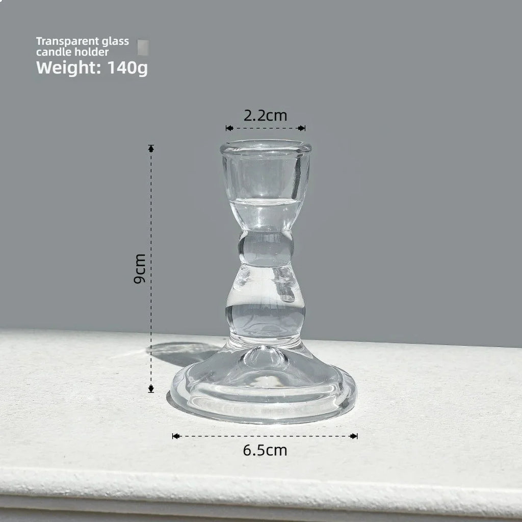 Clear Glass Pillar Candle Holder Table Candlestick for Dining Room Decor