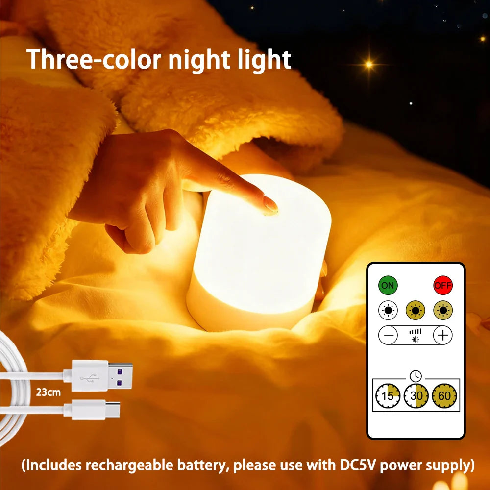 Dimmable LED Bedside Night Light – Rechargeable & Plug-In Touchscreen RGB Desk Lamp for Bedroom Reading