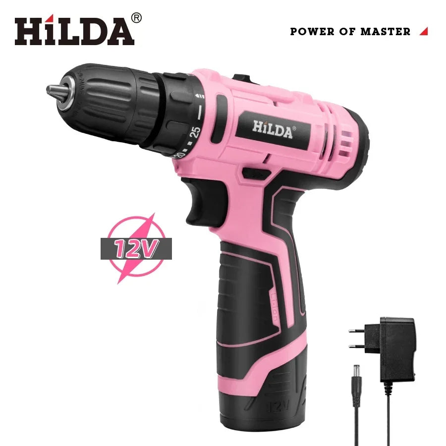 12V Mini Cordless Brushless Drill - 25+1 Torque Portable Electric Screwdriver Kit (Pink)