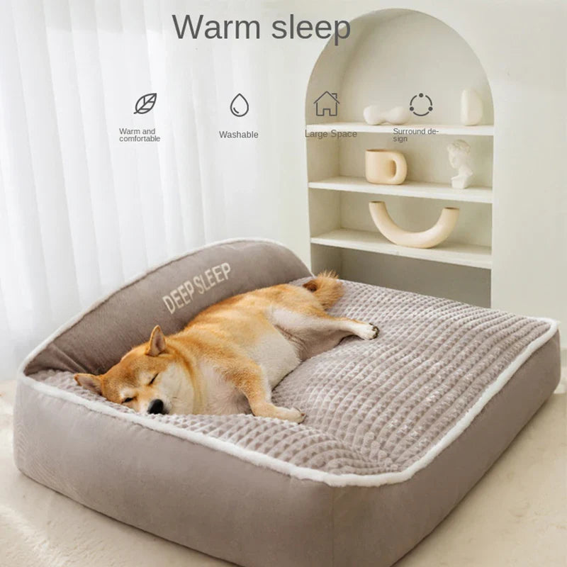 Plush Non-Slip Pet Bed - Winter Warm Removable Washable Dog & Cat Kennel Cushion