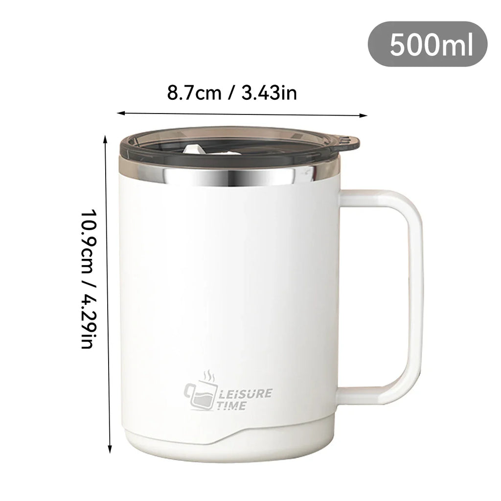 500ml (16.9oz) 304 Stainless Steel Double-Layer Insulated Travel Mug with Handle, Sealed Vacuum Flask