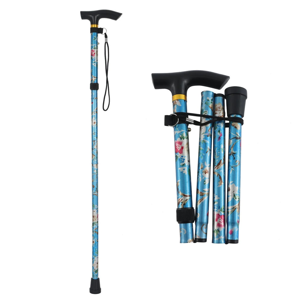 Adjustable Foldable Flower-Top Aluminum Walking Cane – T-Handle Portable Hiking Stick, 32–36 in (82–92 cm)