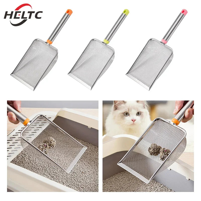 Stainless Steel Fine Mesh Cat Litter Scoop – Easy-Clean Non-Stick Shovel with Comfortable Grip