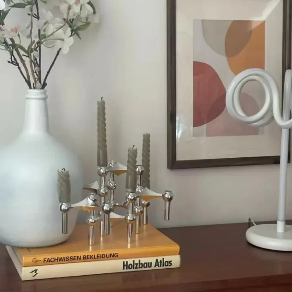 Nordic 3-Arm Metal Taper Candle Holder - Modern Vintage Candelabra for Skinny Stick Candles (Fits ≤1.2 cm / 0.47 in)