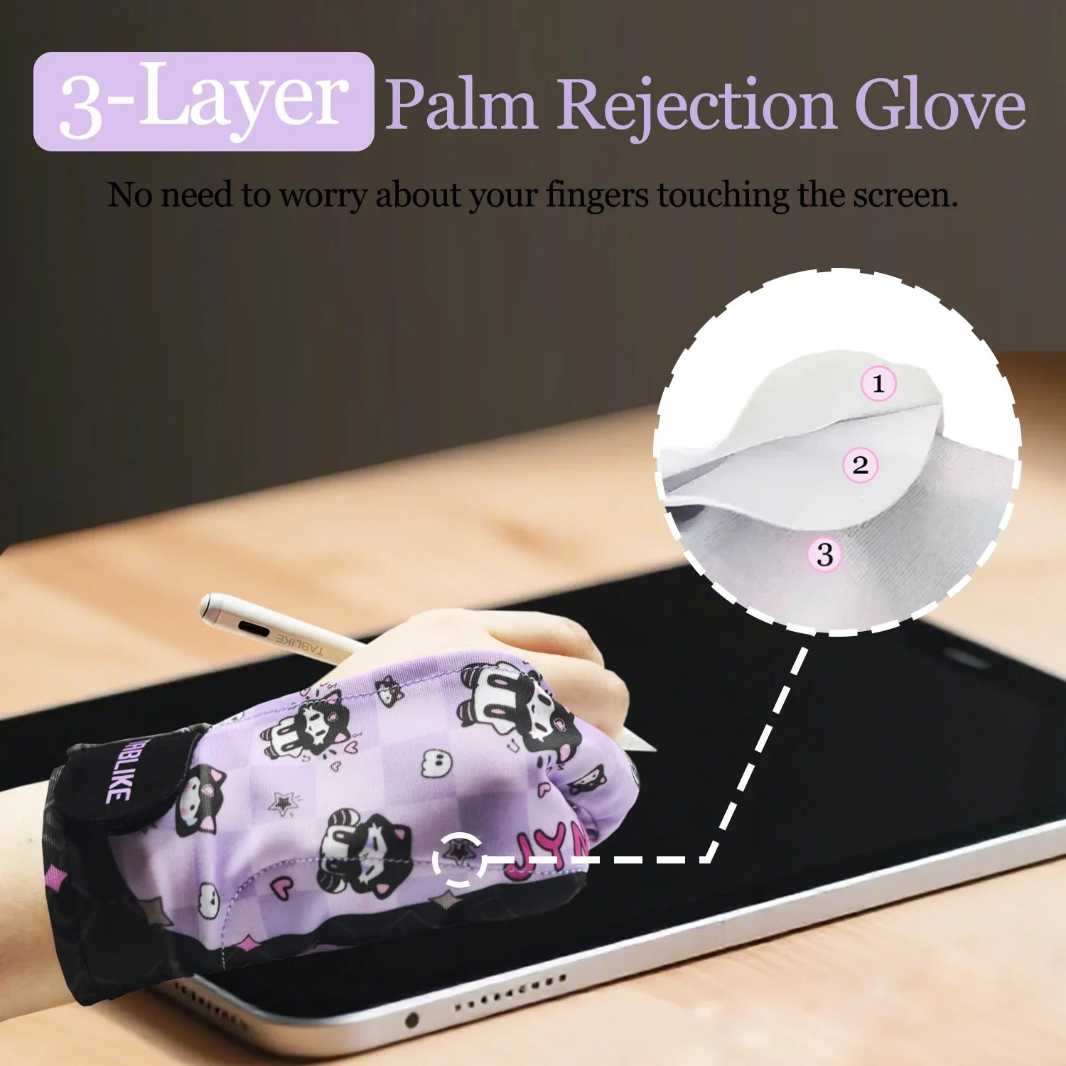 3-Layer Palm Rejection Artist Drawing Glove - Anti-Slip Digital Art Glove for Graphic Tablets & iPad (Left or Right Hand)