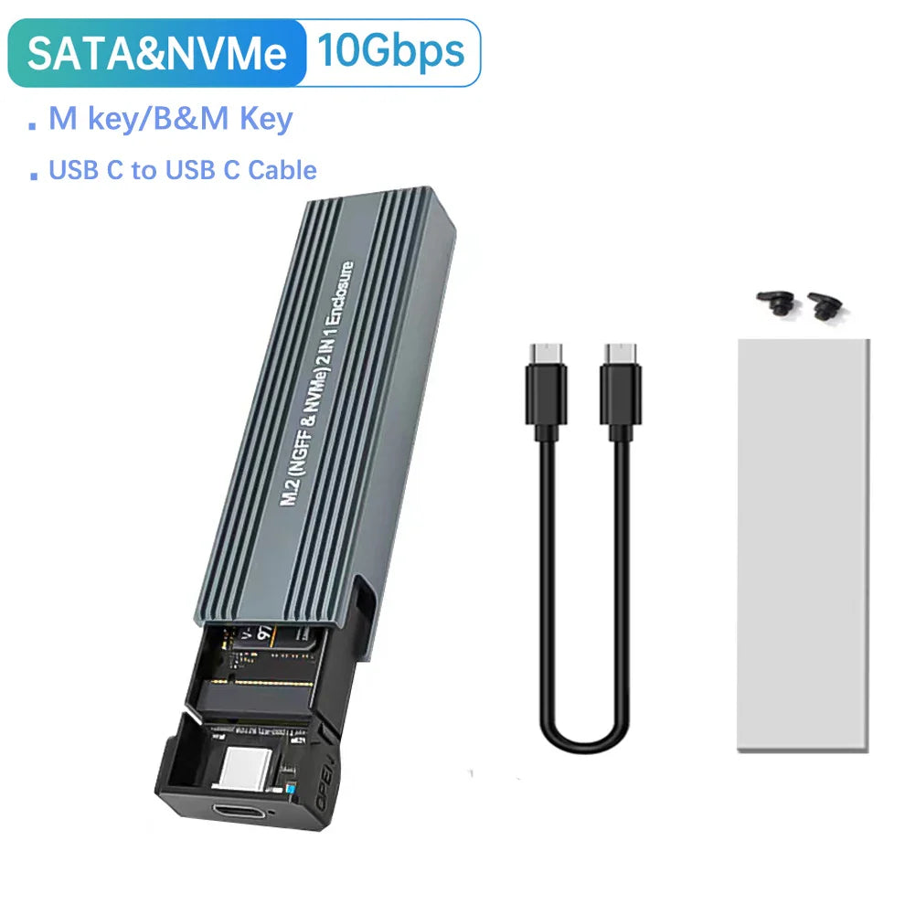 Dual-Protocol M.2 NVMe/SATA SSD Enclosure – USB 3.1 Gen2 10Gbps, Supports 2230/2242/2260/2280 (Type-C to C/A)
