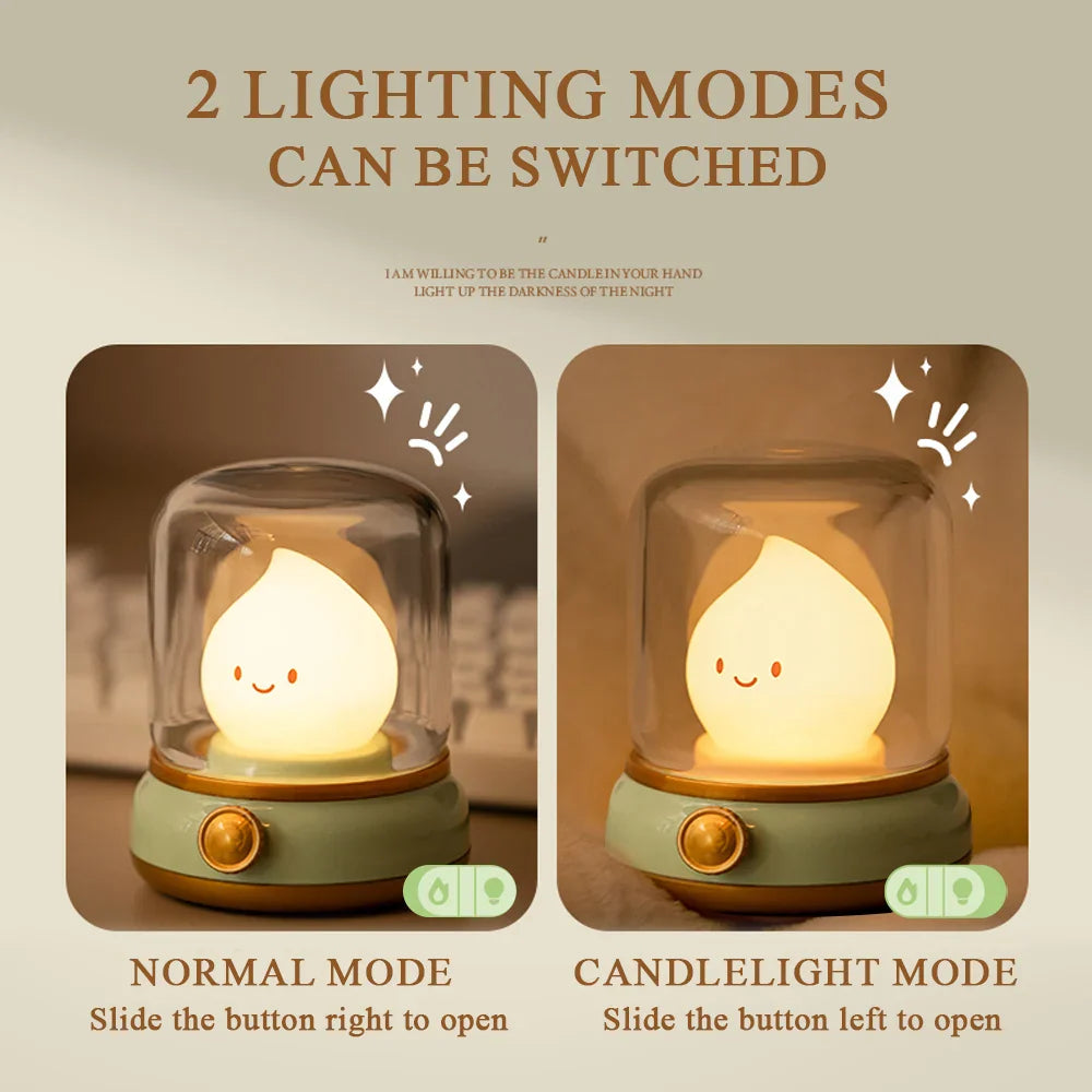 Kerosene-Style LED Night Light Flameless Candle — USB Rechargeable Dimmable 2-Mode Lamp for Bedroom & Camping