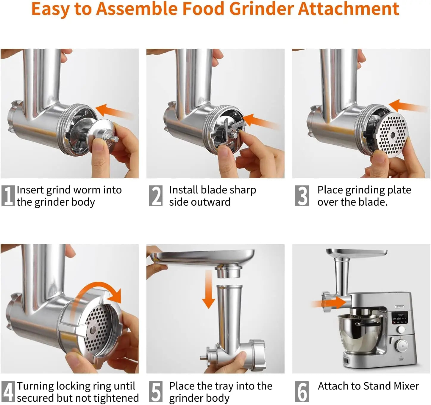 Pasta Cutter & Meat Grinder Attachment Kit for Stand Mixers – Fettuccine 6mm (0.24 in), Stainless Steel Grinder & Sausage Stuffer