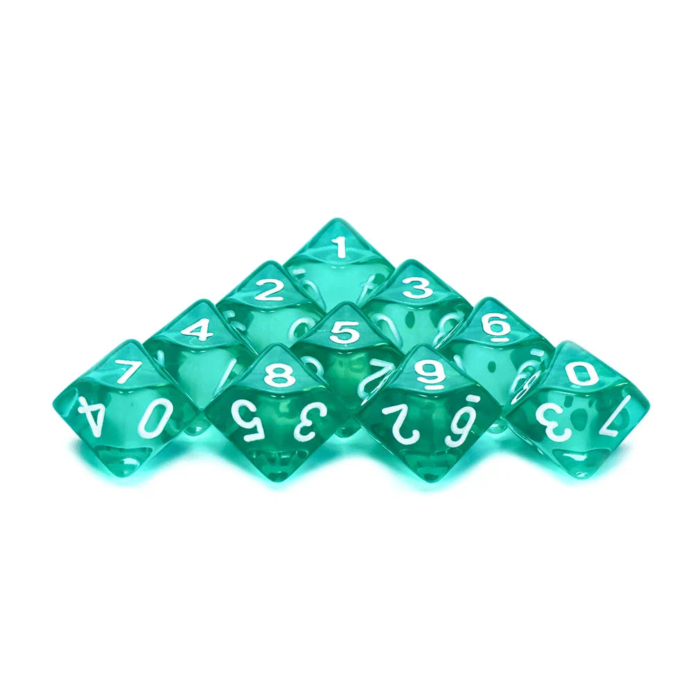 D10 Polyhedral Dice 10-Piece Set for D&D & Tabletop RPGs — Marble & Transparent Styles for Board Games & Parties