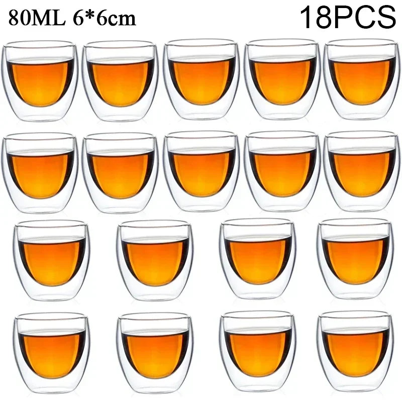 Double Wall Borosilicate Glass Tea Cups 80ml & 150ml, 2–18 Pc Clear Kung Fu Coffee & Milk Mugs