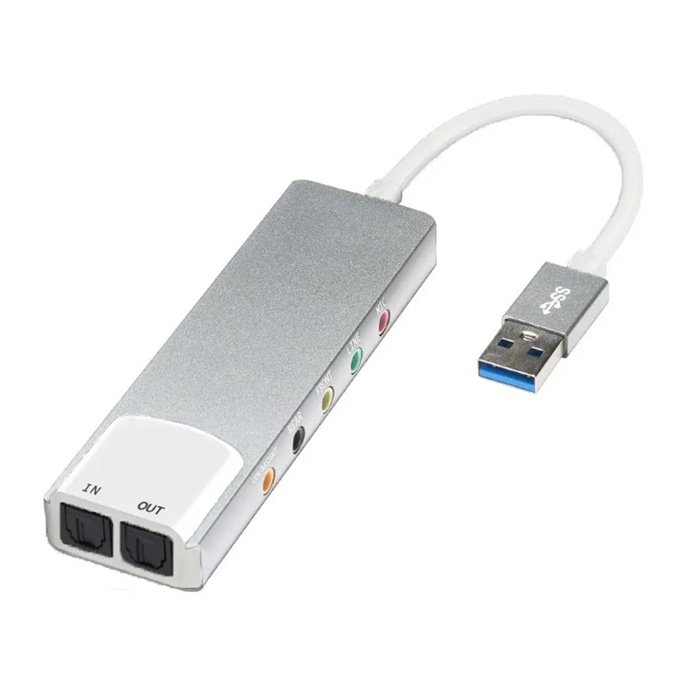 External USB Sound Card 6-in-1 3.5mm Audio Adapter — USB Audio Interface for Laptop Headset